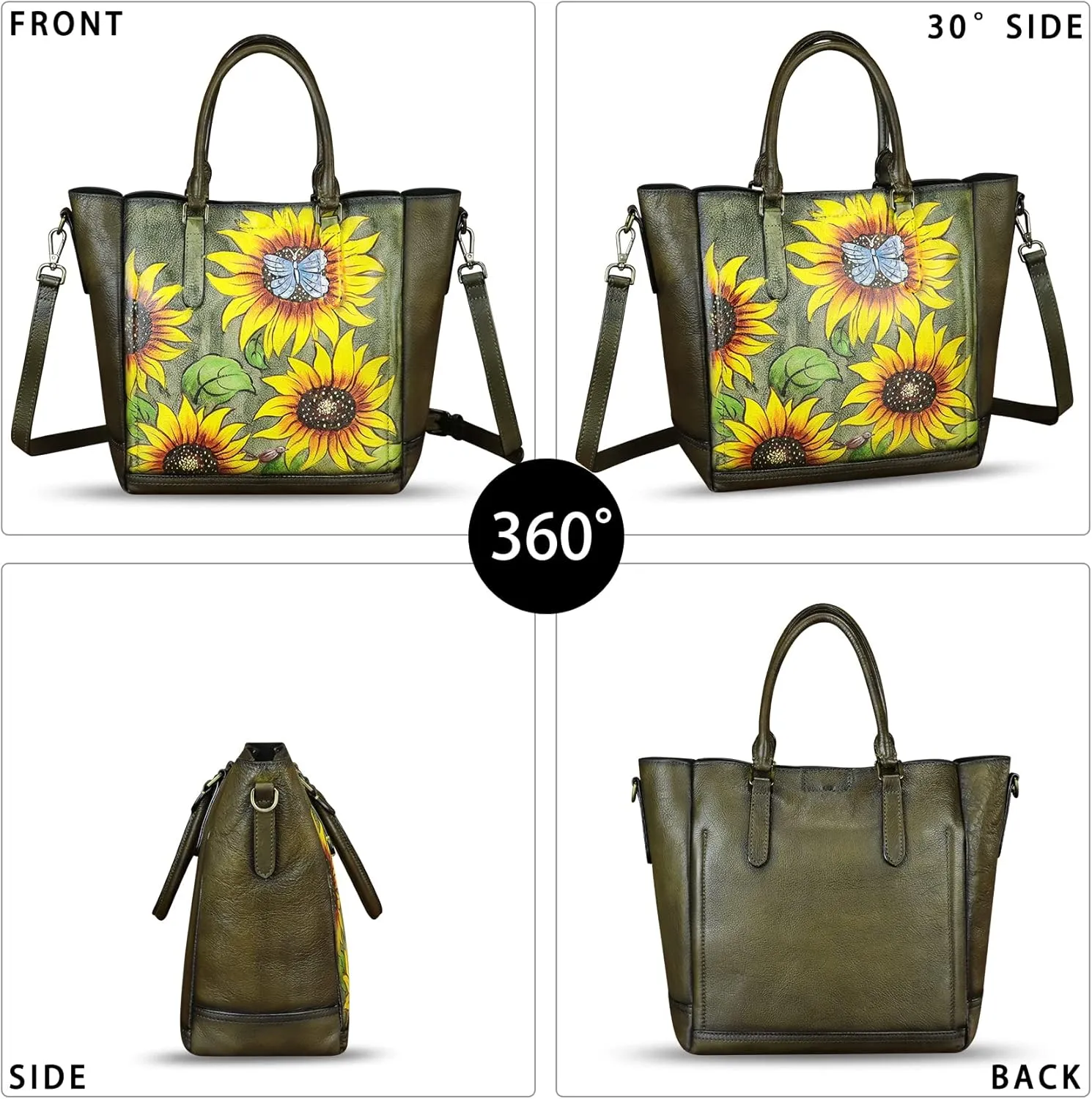 Genuine Leather Handbag for Women Hand Painted Leather Top Handle Satchel Handmade Crossbody Purse Tote Bag
