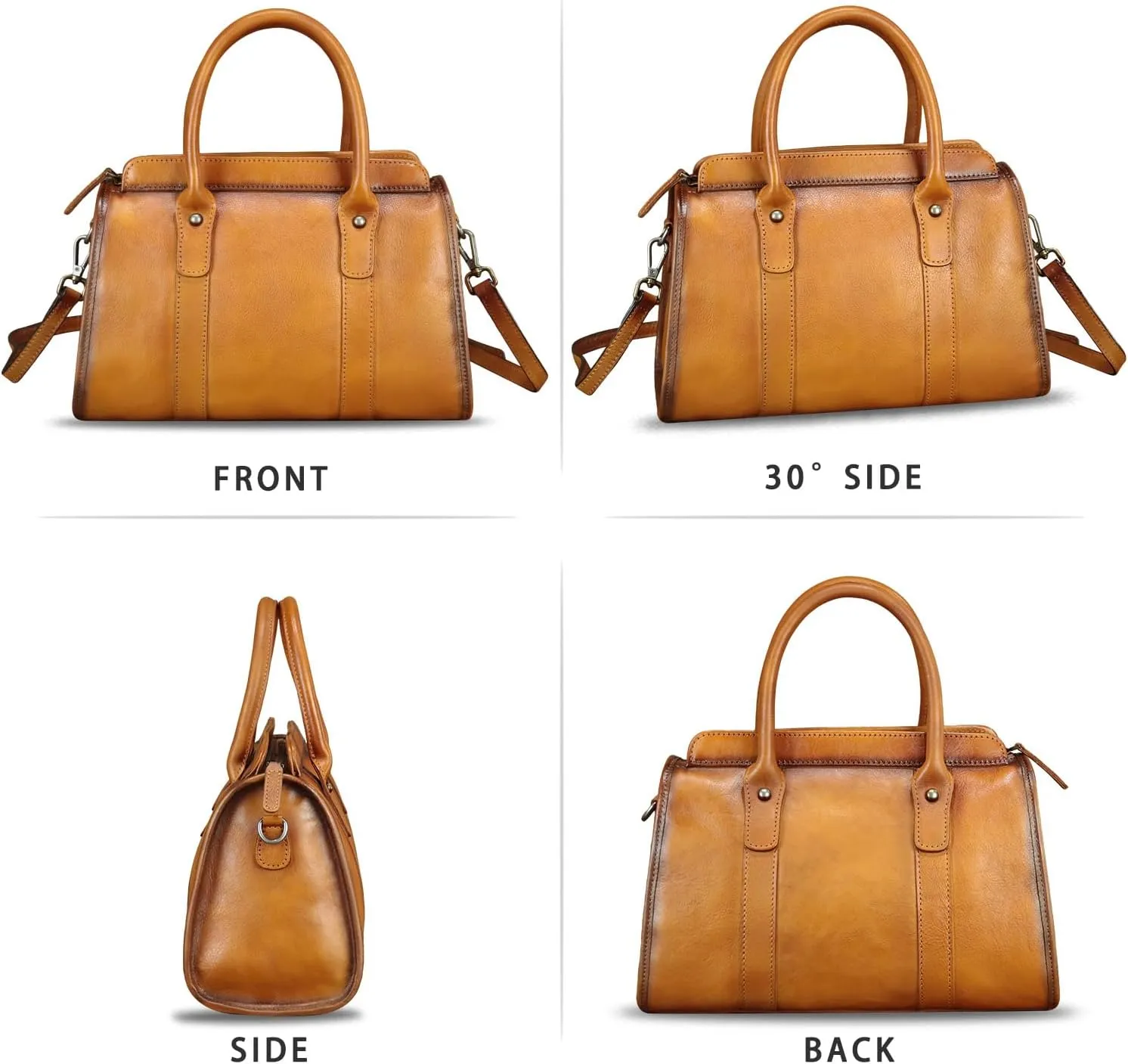 Genuine Leather Purses and Handbags for Women Vintage Handmade Leather Top Handle Purses Satchel Shoulder Bag with Strap