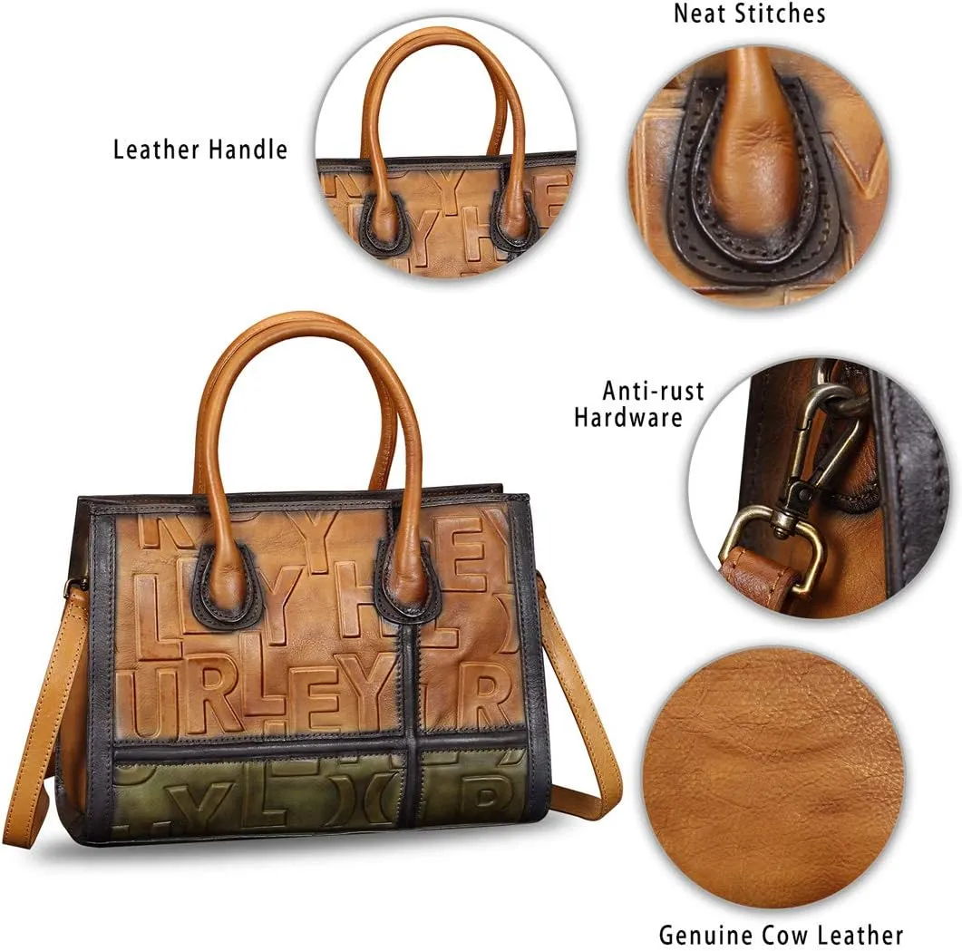 Genuine Leather Purses and Handbags for Women Vintage Real Leather Tote Bag Shoulder Bag Top Handle Satchel Purse