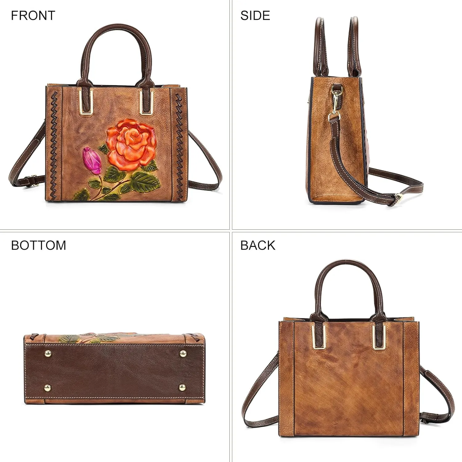 Genuine Leather Top Handle Satchel Handbag Crossbody Bag for Women