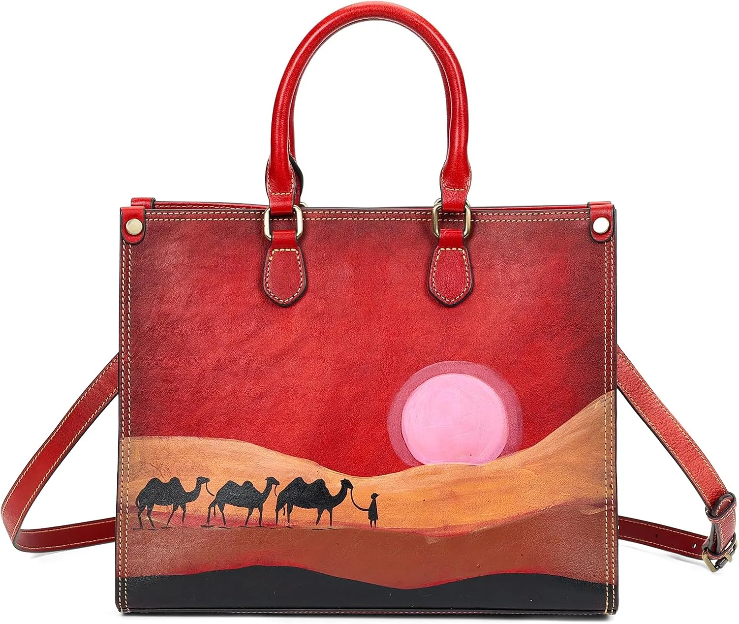 Genuine Leather Top Handle Satchel Handbag Crossbody Bag for Women
