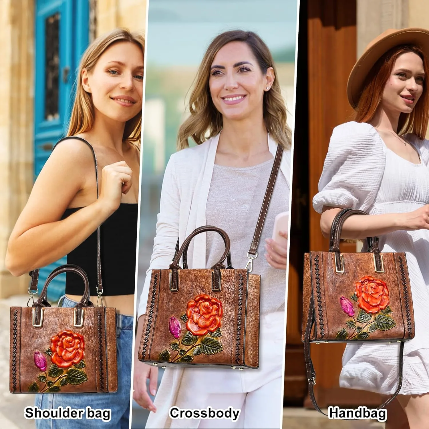 Genuine Leather Top Handle Satchel Handbag Crossbody Bag for Women
