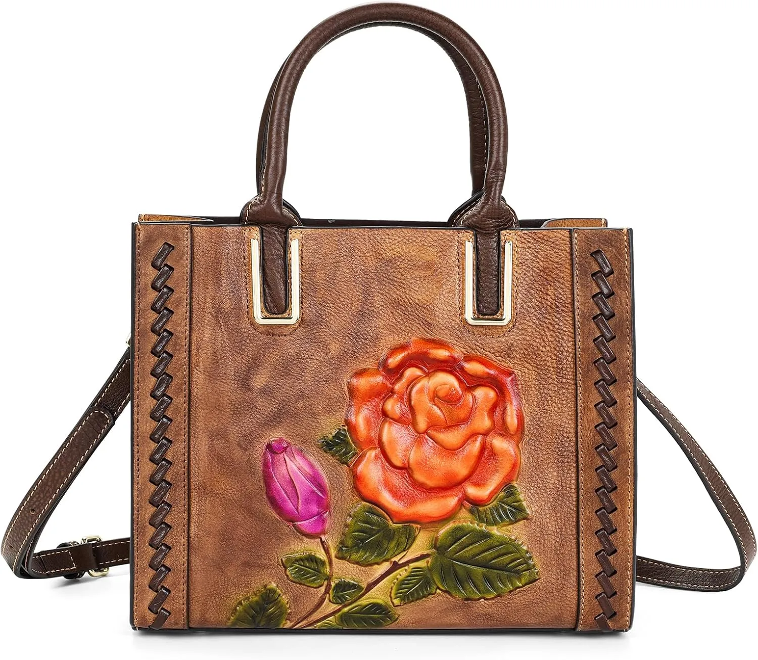 Genuine Leather Top Handle Satchel Handbag Crossbody Bag for Women