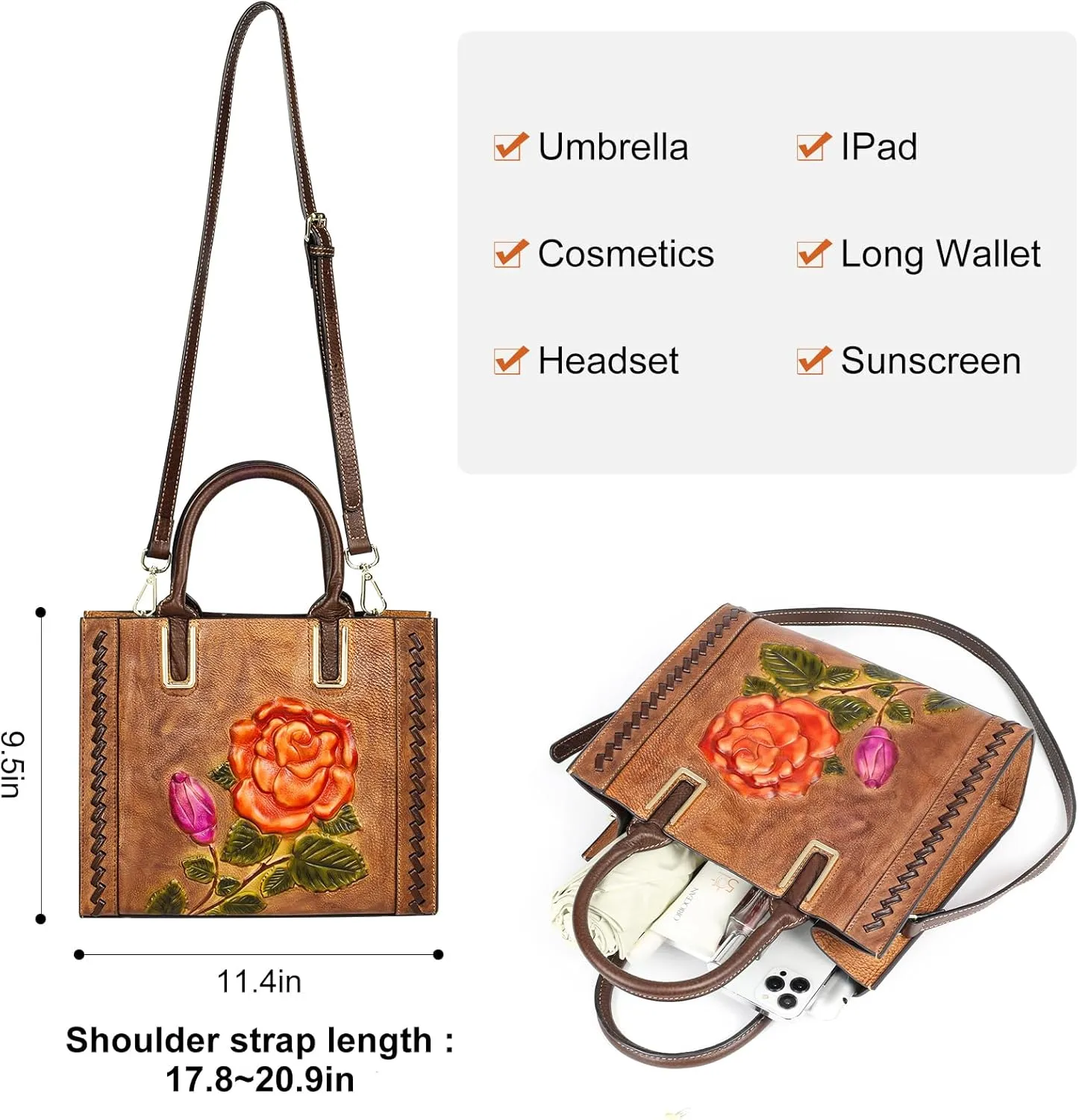 Genuine Leather Top Handle Satchel Handbag Crossbody Bag for Women