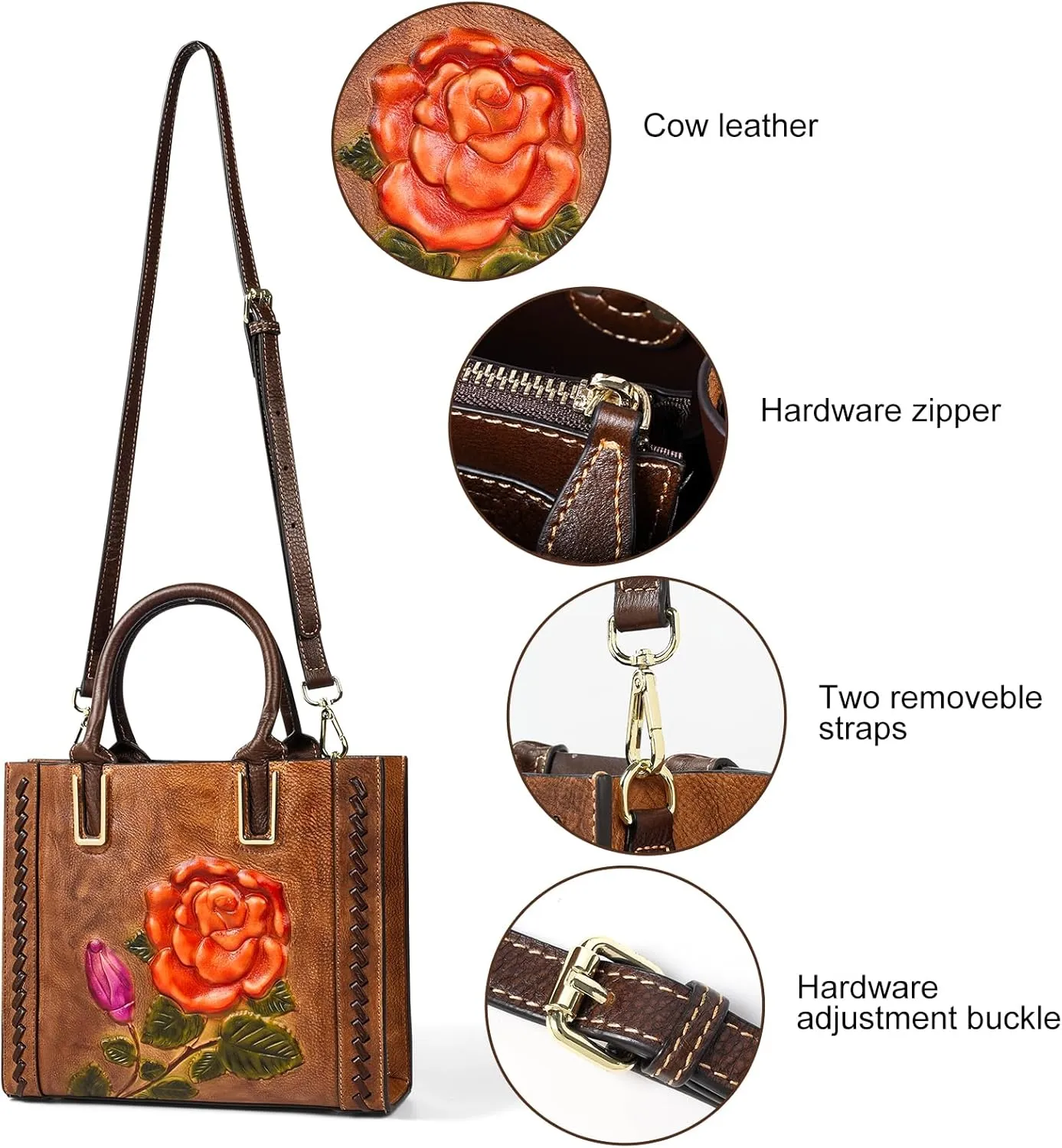 Genuine Leather Top Handle Satchel Handbag Crossbody Bag for Women