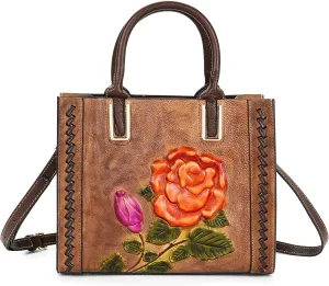 Genuine Leather Top Handle Satchel Handbag Crossbody Bag for Women