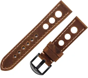 Genuine Leather Watch Strap Three Holes Breathable Soft Watch Band Strap with Buckle Cowhide Watch Belt Vintage Brown