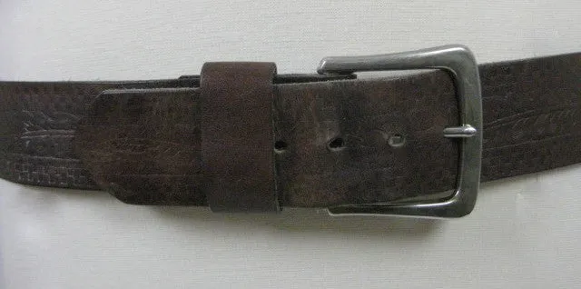 Genuine vintage 70s leather belt southewestern boho stamped design