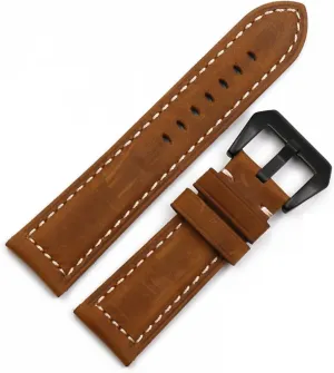 GGZONE RHAIYAN Leather Strap Men's Watch Accessories Pin Buckle Belt Compatible with Panerai Leather Strap 20mm22mm24mm26mm Sports Waterproof Strap Women Specific (Color : Brown, Size : 20mm)