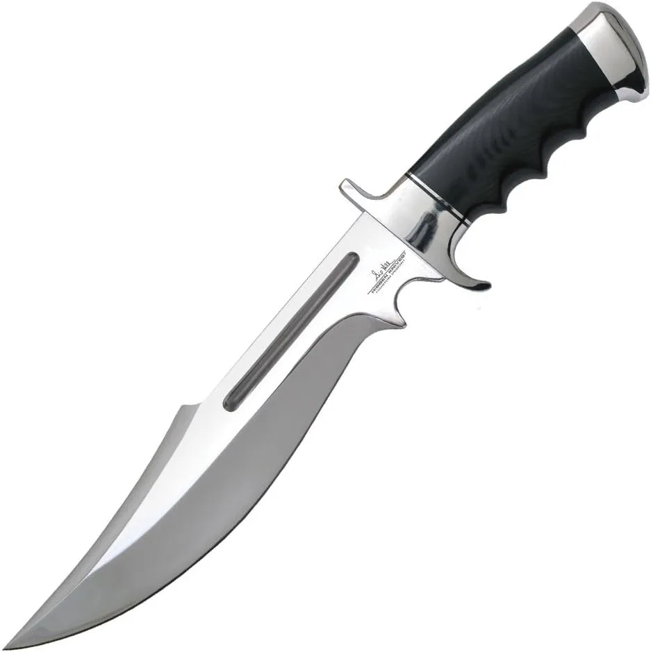 GIL HIBBEN Legionnaire Bowie Knife and Leather Belt Sheath - 7Cr17 Stainless Steel Blade, Pakkawood Handle, Mirror Finished Steel Guard And Pommel, For Your Hibben Knives Collection - Length 14 7/10