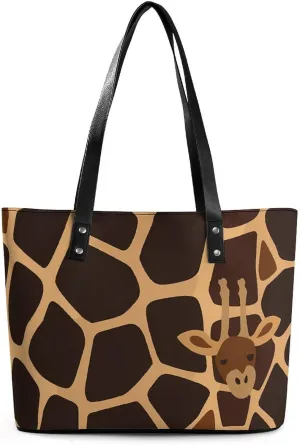 Giraffe Pattern Women's Tote Shoulder Bag Handbag Top Handle Leather 29 * 34 * 14cm