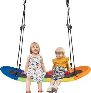 GLACER Tree Swing, 48 Inch Hammock Seat w/Adjustable Straps, Waterproof Hanging Lounger, Indoor Outdoor Surf Rope Kids Swing for Teens, Adults, Backyard, Park, 330LBS Weight Capacity (Rainbow)
