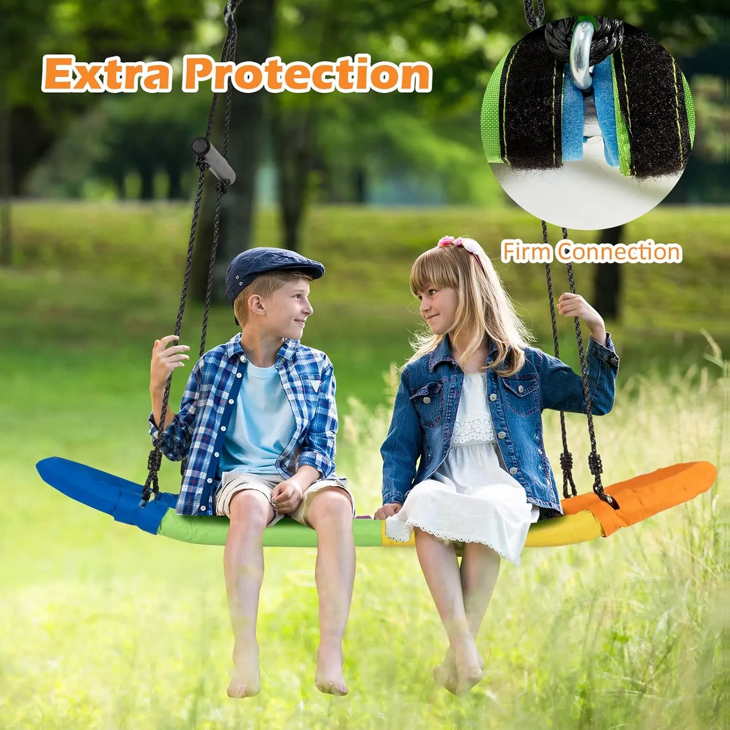 GLACER Tree Swing, 48 Inch Hammock Seat w/Adjustable Straps, Waterproof Hanging Lounger, Indoor Outdoor Surf Rope Kids Swing for Teens, Adults, Backyard, Park, 330LBS Weight Capacity (Rainbow)