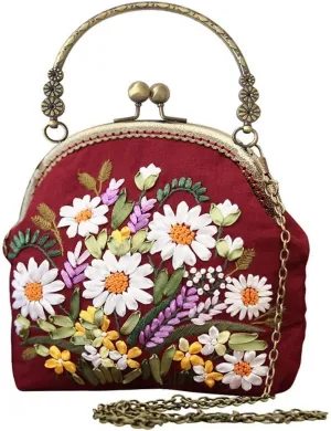 Gogobear Easy Embroidery DIY Bags Purse Wallet Handbag, Cross Stitch Kit for Beginner Needlework Sewing Craft Friend Gifts Bags Beautiful Flower Basket Girl