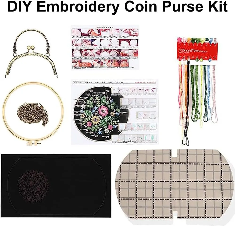 Gogobear Easy Embroidery DIY Bags Purse Wallet Handbag, Cross Stitch Kit for Beginner Needlework Sewing Craft Friend Gifts Bags Beautiful Flower Basket Girl