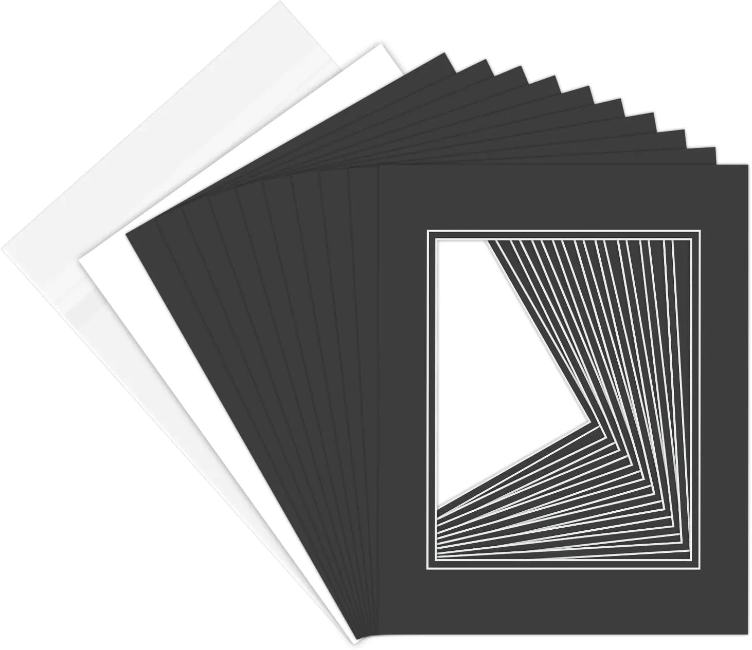 Golden State Art Pack of 10 Double Mats 11x14 Core Bevel Cut for 8x10 Pictures   Backing   Bags, 11" x 14", Black/White/Clear