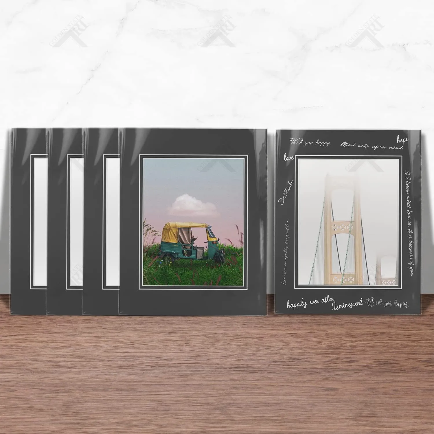 Golden State Art Pack of 10 Double Mats 11x14 Core Bevel Cut for 8x10 Pictures   Backing   Bags, 11" x 14", Black/White/Clear