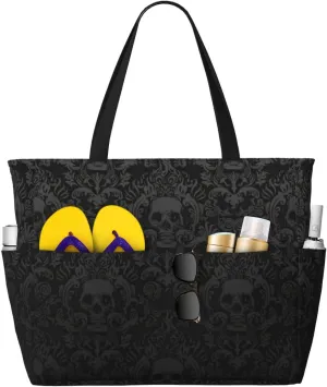 gothic wallpaper skull Print Large Capacity Beach Travel Bag with Zipper and Pockets for Camping Travel Gym