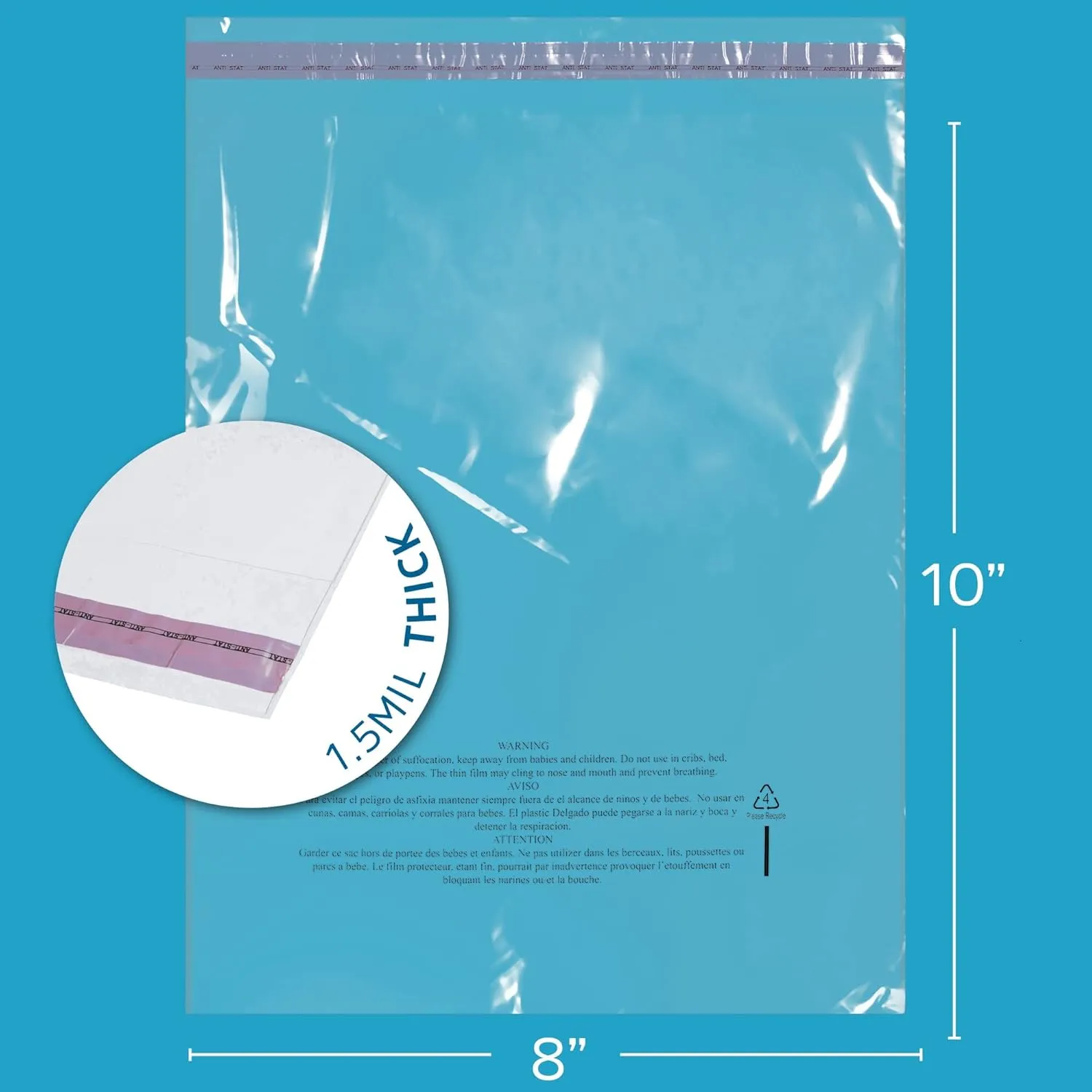 GPI - Case of 1000, 8" X 10" Clear Self Seal Poly Bags, 1.5 Mil - Resealable, Peel & Seal Poly bags with Adhesive Strip & Suffocation Warning for Packaging & Shipping T Shirts & Clothing.