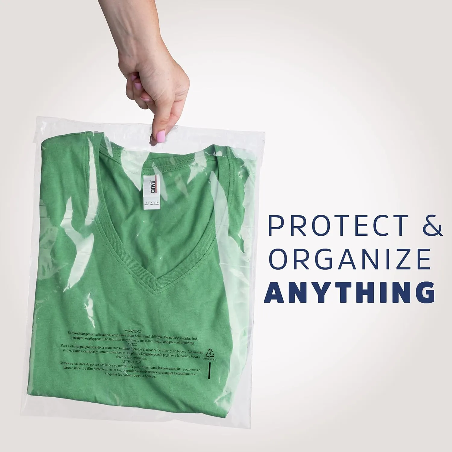 GPI - Case of 1000, 8" X 10" Clear Self Seal Poly Bags, 1.5 Mil - Resealable, Peel & Seal Poly bags with Adhesive Strip & Suffocation Warning for Packaging & Shipping T Shirts & Clothing.
