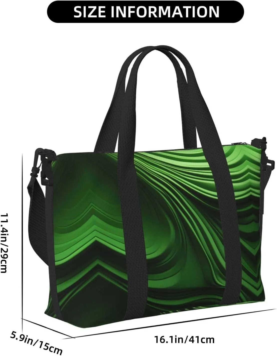 Green Curve Texture Women Travel Duffel Bag, Large Weekender Carry-On Tote, Gym Workout Bag,Mommy Hospital Bag
