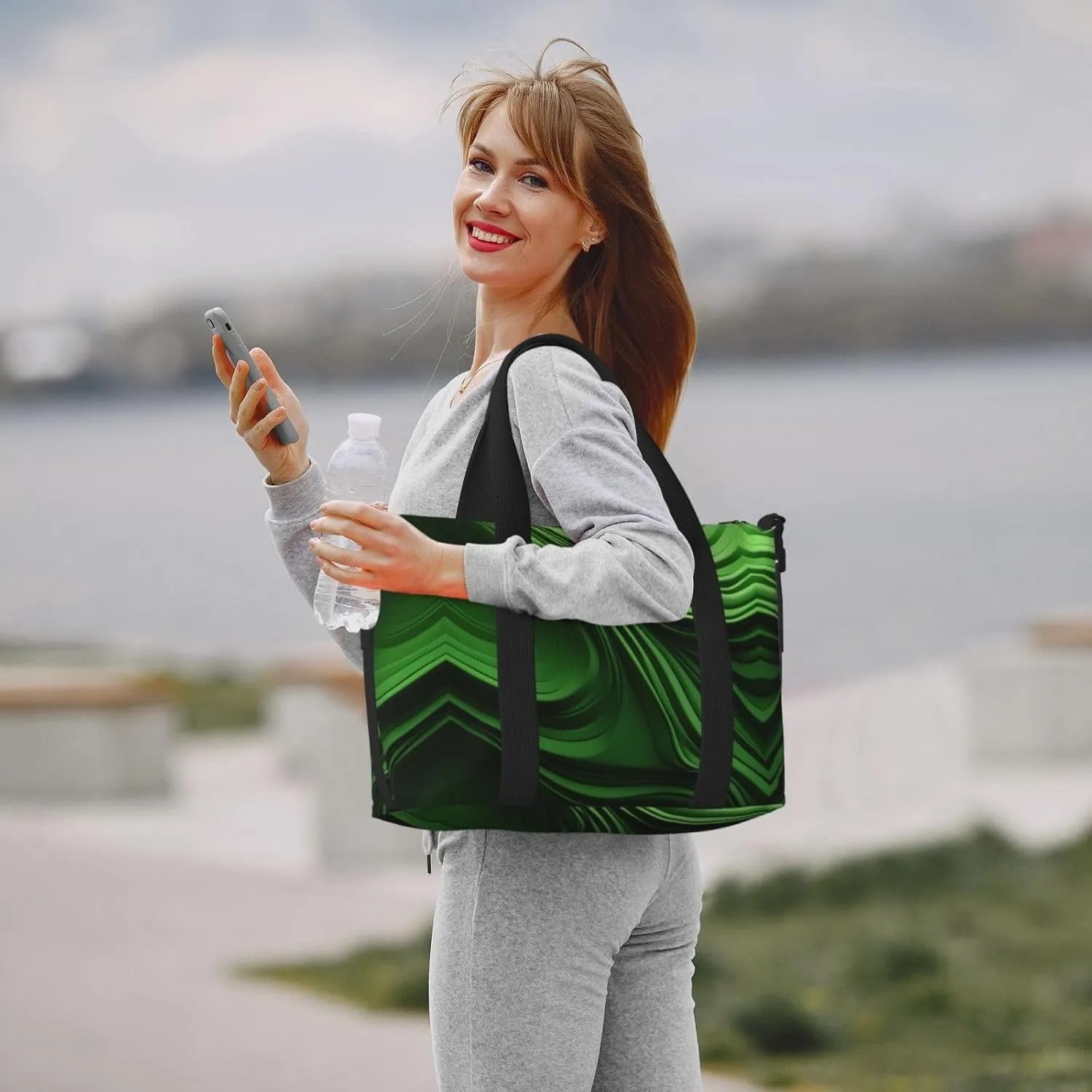 Green Curve Texture Women Travel Duffel Bag, Large Weekender Carry-On Tote, Gym Workout Bag,Mommy Hospital Bag