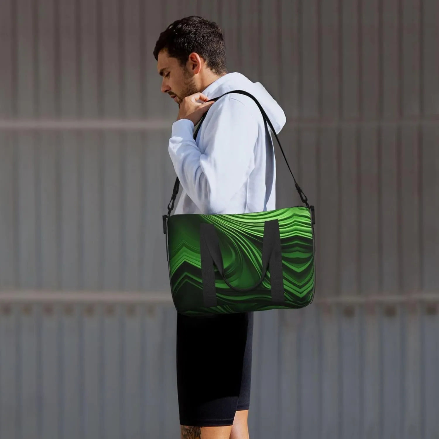 Green Curve Texture Women Travel Duffel Bag, Large Weekender Carry-On Tote, Gym Workout Bag,Mommy Hospital Bag