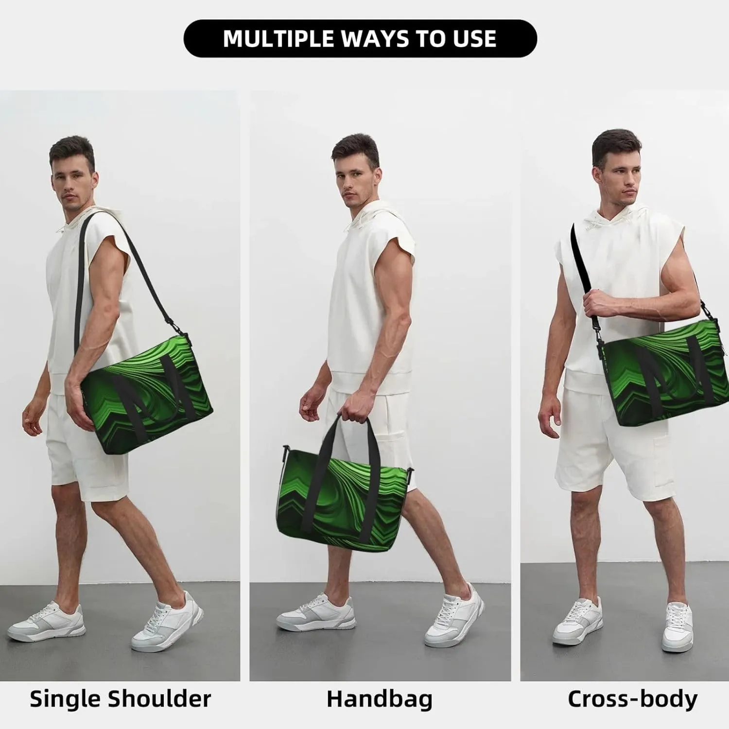Green Curve Texture Women Travel Duffel Bag, Large Weekender Carry-On Tote, Gym Workout Bag,Mommy Hospital Bag