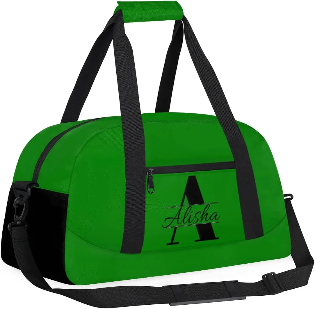 Green Personalized Duffel Bag, Custom Travel Bag with Name, Initial Weekender Overnight Bag Monogram Sport Gym Bags for Women Men