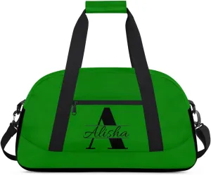 Green Personalized Duffel Bag, Custom Travel Bag with Name, Initial Weekender Overnight Bag Monogram Sport Gym Bags for Women Men