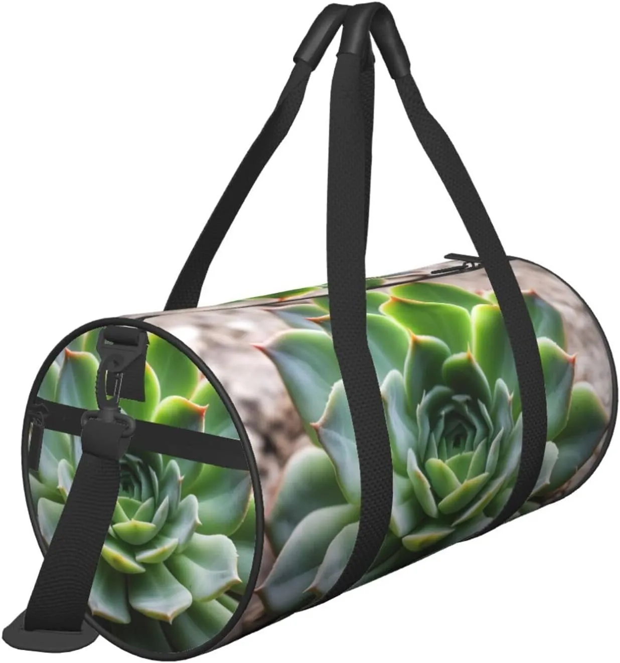 Green Succulent Printed Travel Bag,Round Personal Item Storage bag,Foldie Duffel Bag for Traveling Vacation,Fitness,Sports