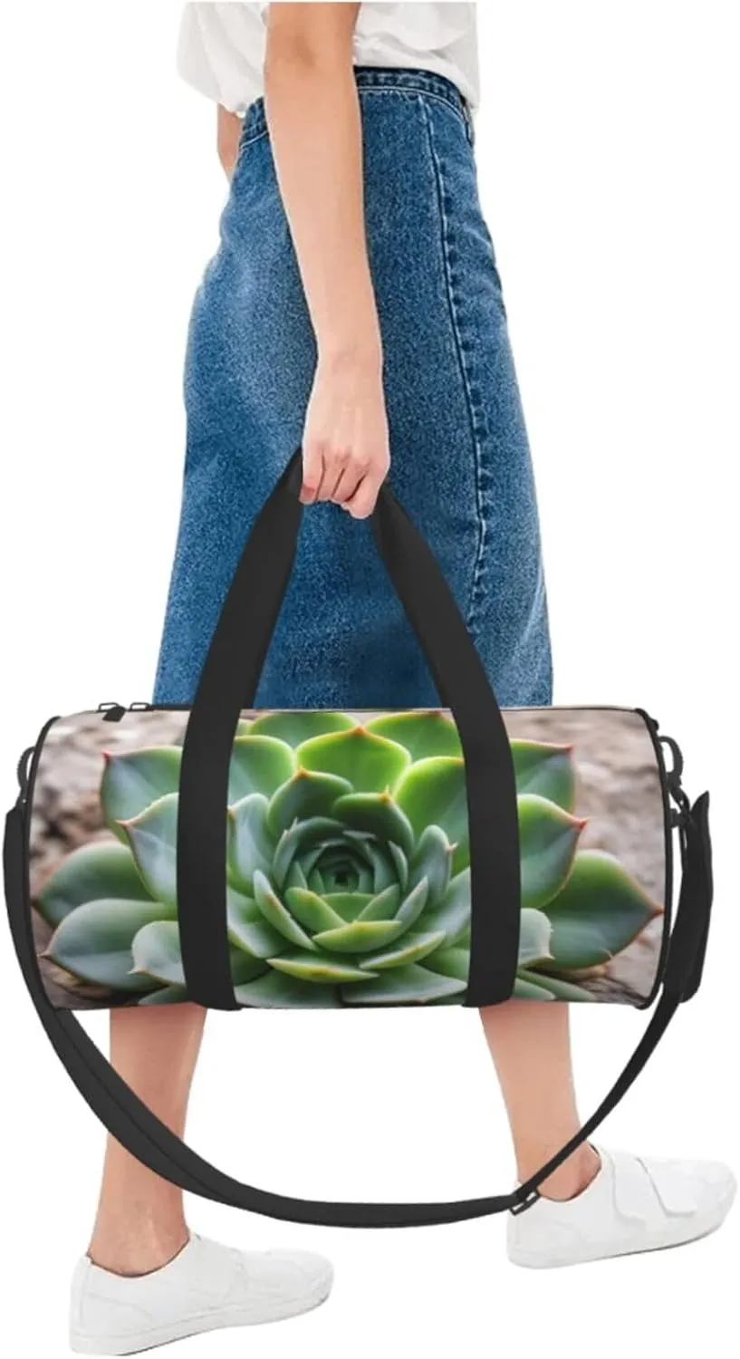 Green Succulent Printed Travel Bag,Round Personal Item Storage bag,Foldie Duffel Bag for Traveling Vacation,Fitness,Sports