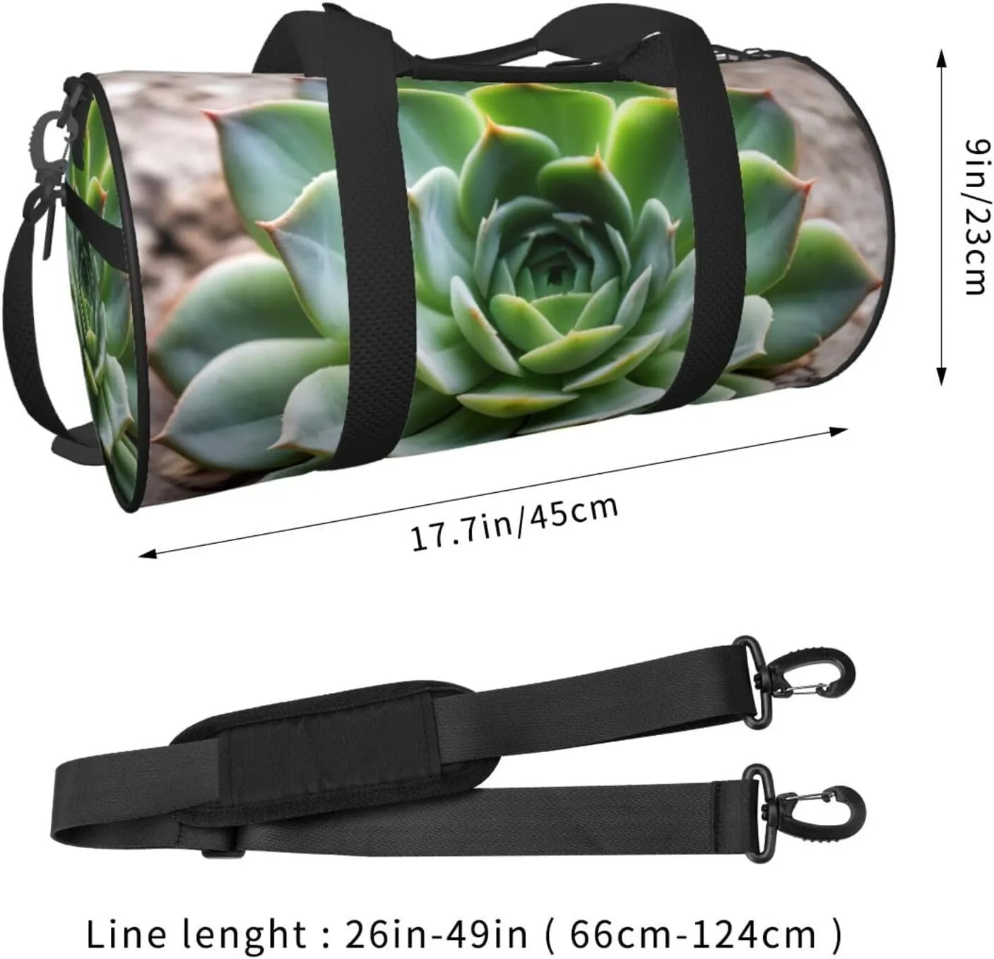Green Succulent Printed Travel Bag,Round Personal Item Storage bag,Foldie Duffel Bag for Traveling Vacation,Fitness,Sports