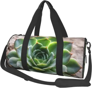 Green Succulent Printed Travel Bag,Round Personal Item Storage bag,Foldie Duffel Bag for Traveling Vacation,Fitness,Sports