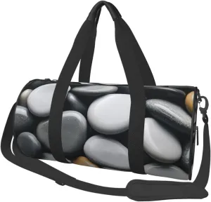 Grey Zen Stones Picture Printed Travel Bag,Round Personal Item Storage bag,Foldie Duffel Bag for Traveling Vacation,Fitness,Sports