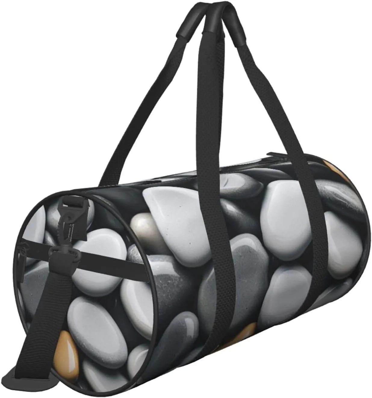 Grey Zen Stones Picture Printed Travel Bag,Round Personal Item Storage bag,Foldie Duffel Bag for Traveling Vacation,Fitness,Sports