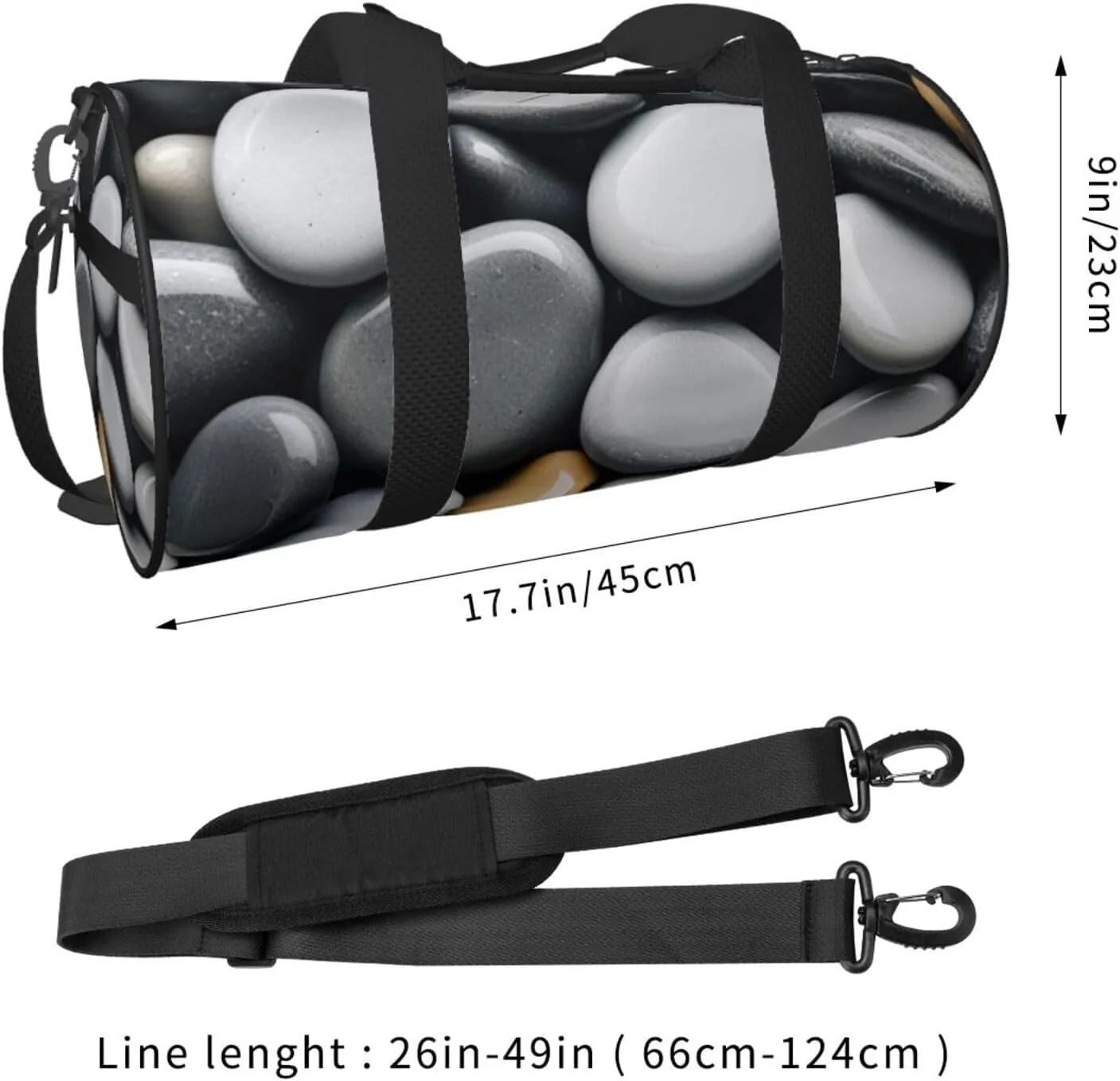 Grey Zen Stones Picture Printed Travel Bag,Round Personal Item Storage bag,Foldie Duffel Bag for Traveling Vacation,Fitness,Sports