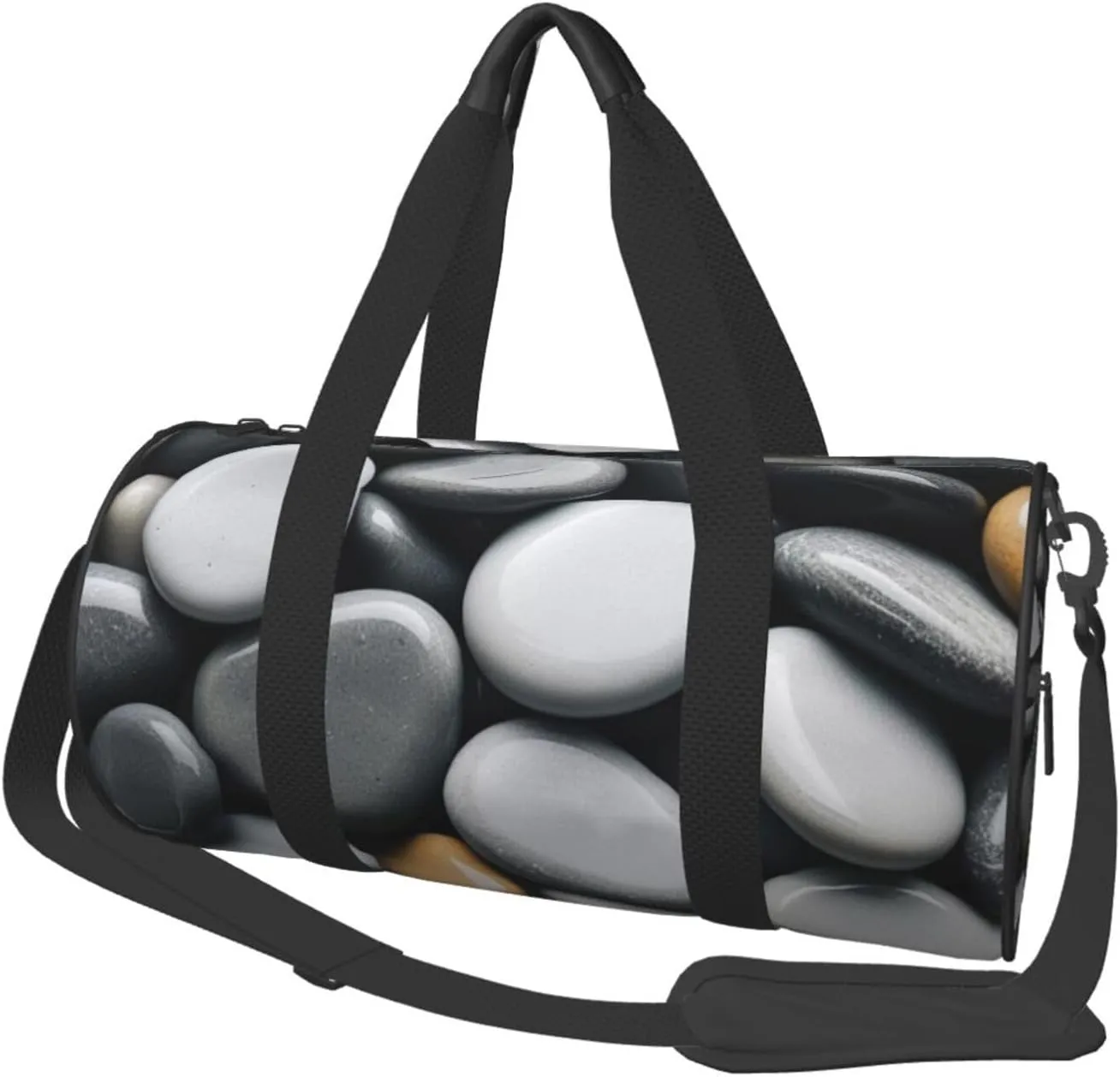 Grey Zen Stones Picture Printed Travel Bag,Round Personal Item Storage bag,Foldie Duffel Bag for Traveling Vacation,Fitness,Sports