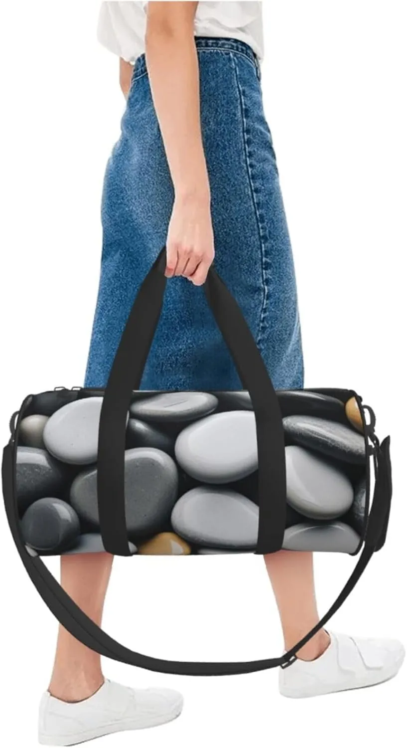 Grey Zen Stones Picture Printed Travel Bag,Round Personal Item Storage bag,Foldie Duffel Bag for Traveling Vacation,Fitness,Sports