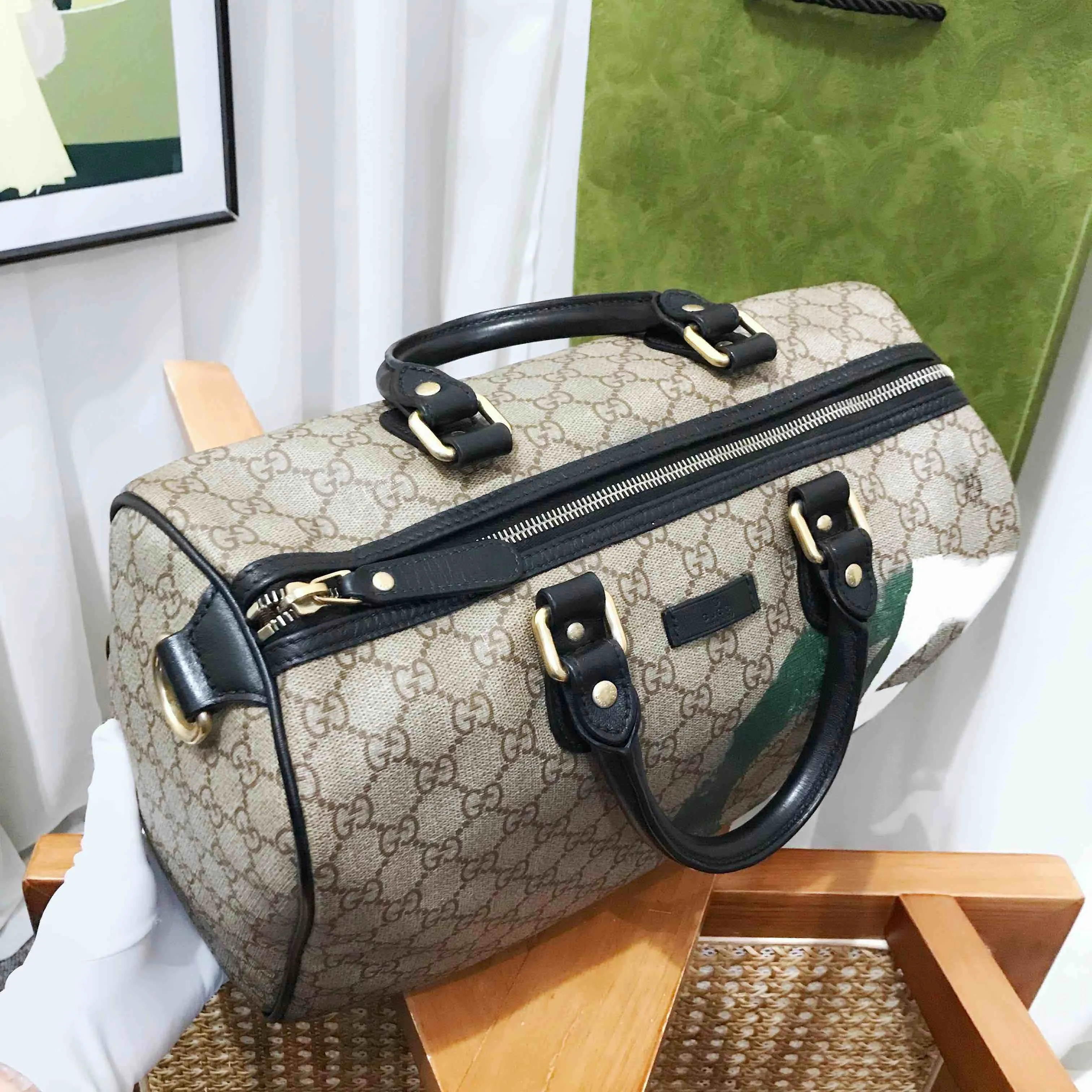 Gucci Boston Joy Beige Canvas Tote Bag Large