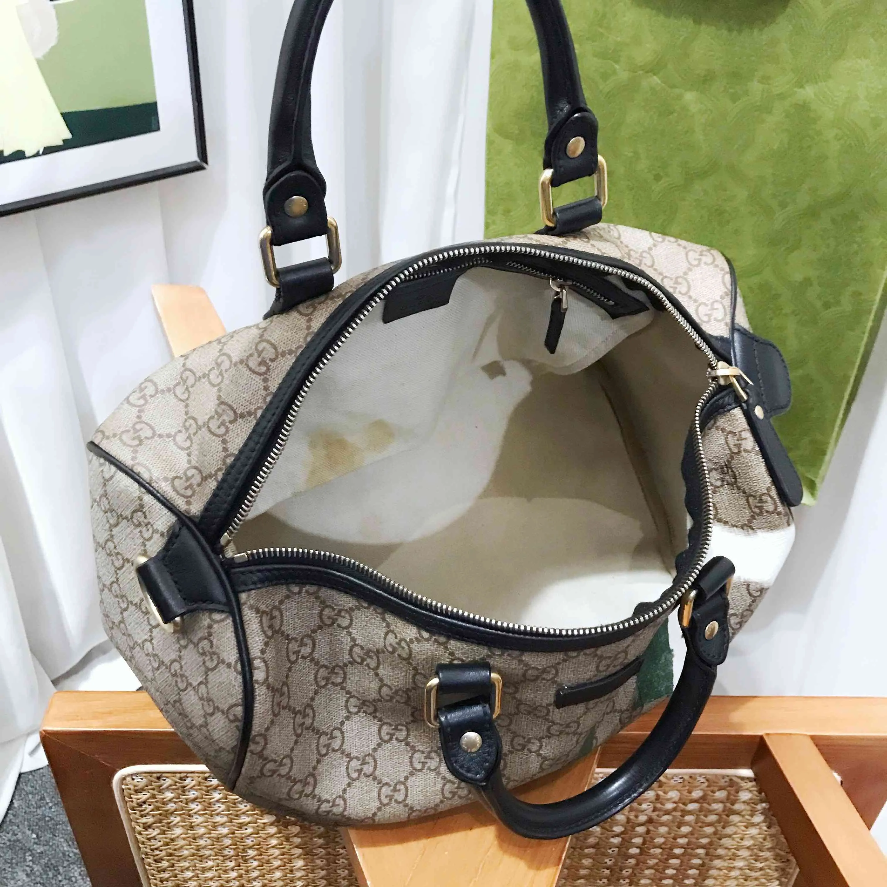 Gucci Boston Joy Beige Canvas Tote Bag Large