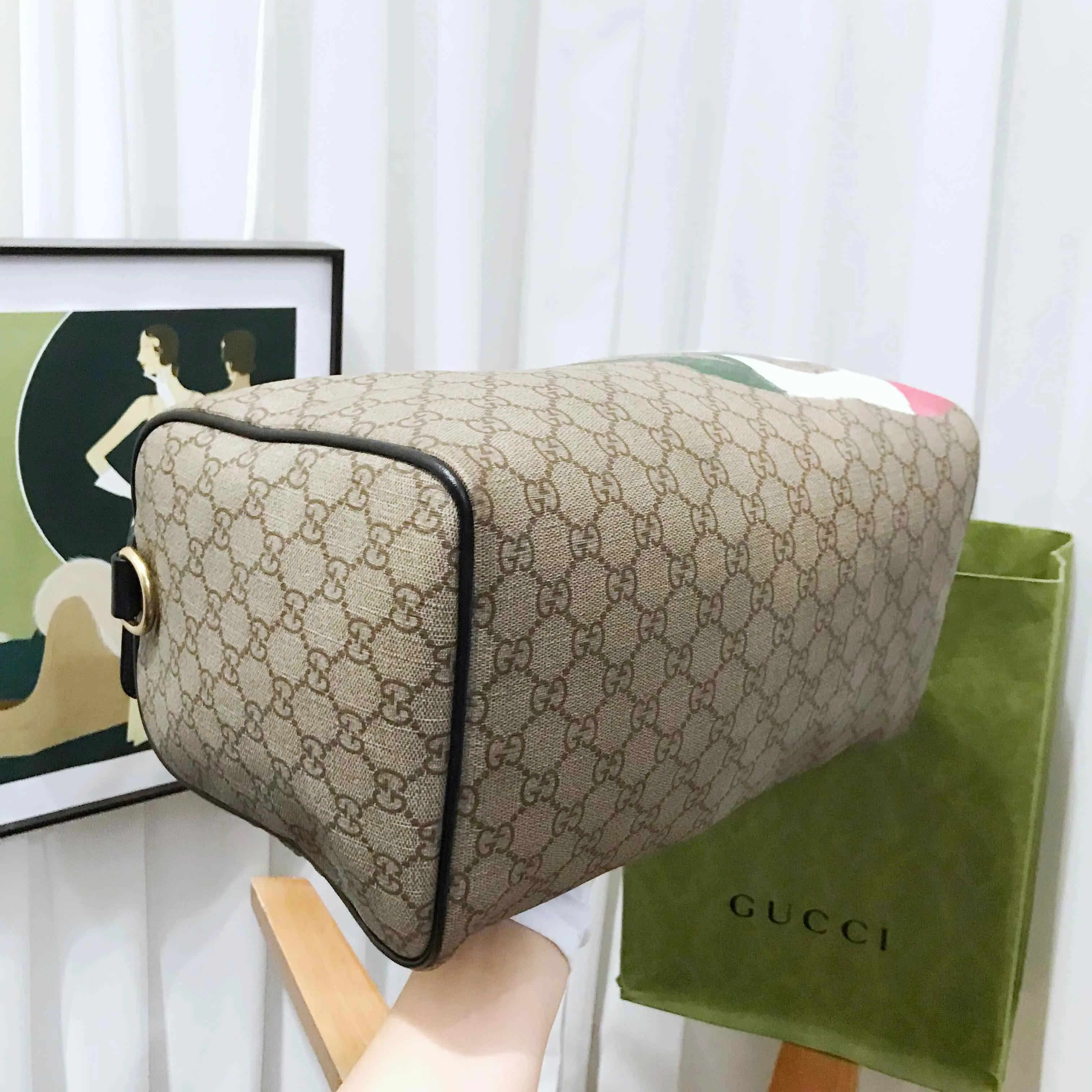 Gucci Boston Joy Beige Canvas Tote Bag Large