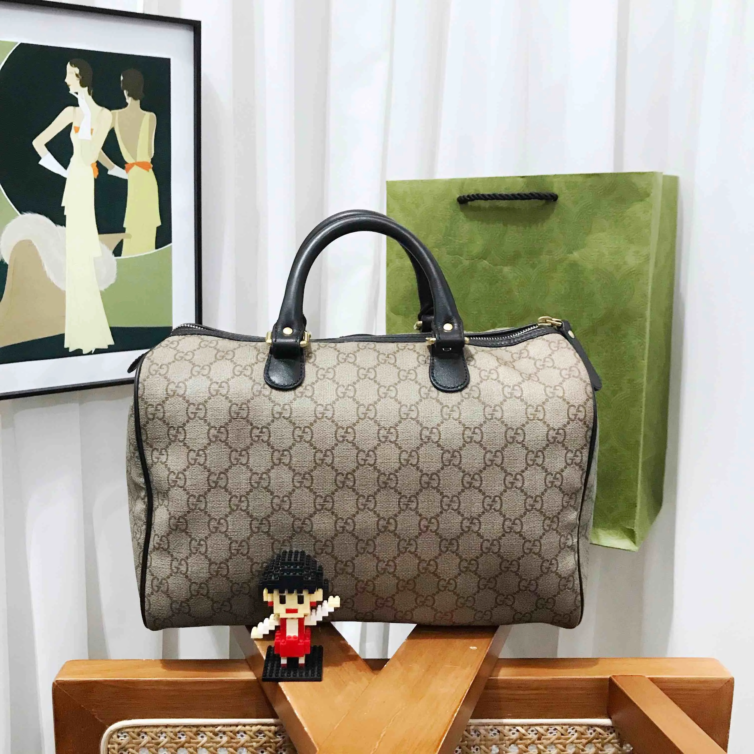 Gucci Boston Joy Beige Canvas Tote Bag Large
