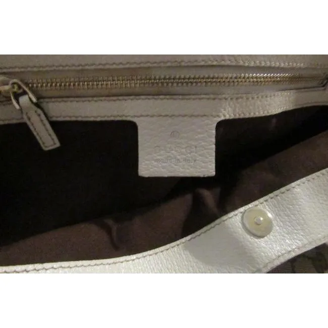 Gucci Print Canvasleather Charmy Brown Guccissimawhite Lthr Gg Canvas And Leather Satchel