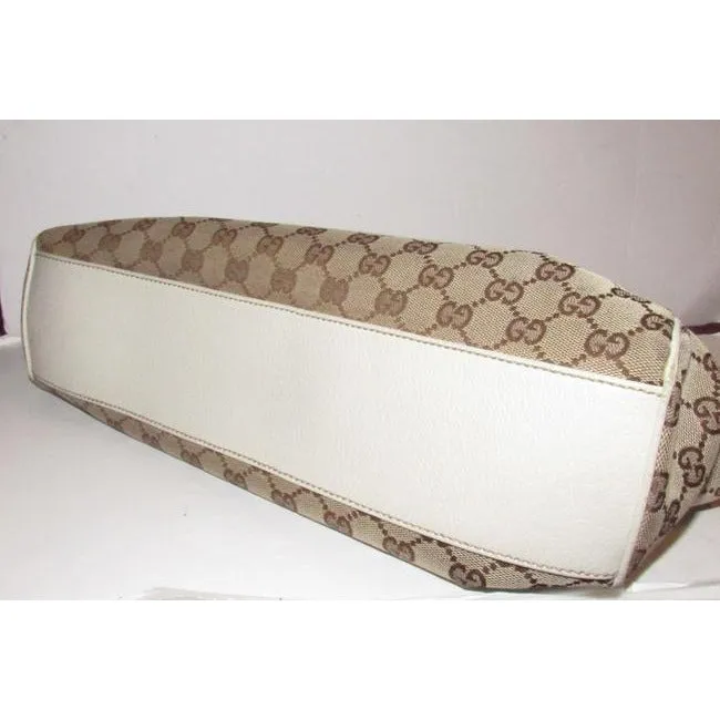 Gucci Print Canvasleather Charmy Brown Guccissimawhite Lthr Gg Canvas And Leather Satchel