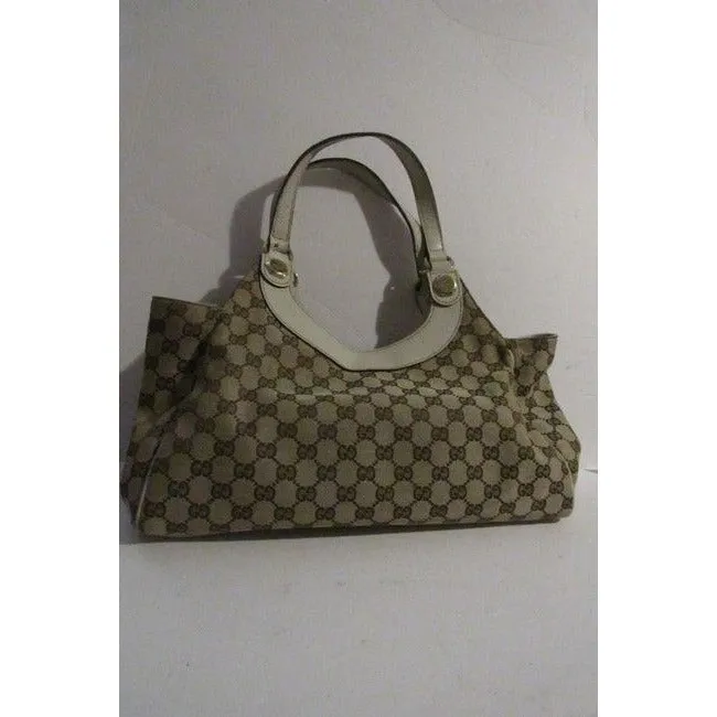 Gucci Print Canvasleather Charmy Brown Guccissimawhite Lthr Gg Canvas And Leather Satchel