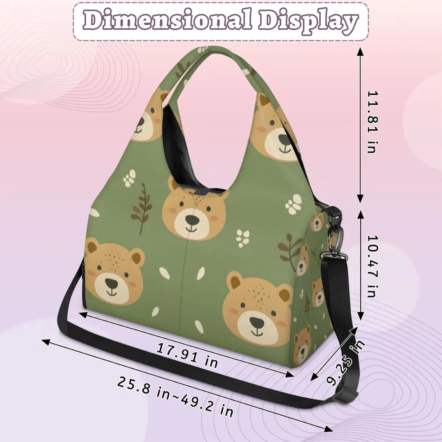 Gym Bag for Women Bear Cartoon Duffel Bag with Shoe Compartment and Yoga Mat Holder Portable Weekender Bags Travel Tote Bags