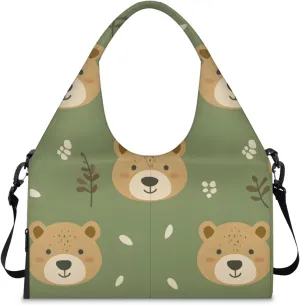 Gym Bag for Women Bear Cartoon Duffel Bag with Shoe Compartment and Yoga Mat Holder Portable Weekender Bags Travel Tote Bags