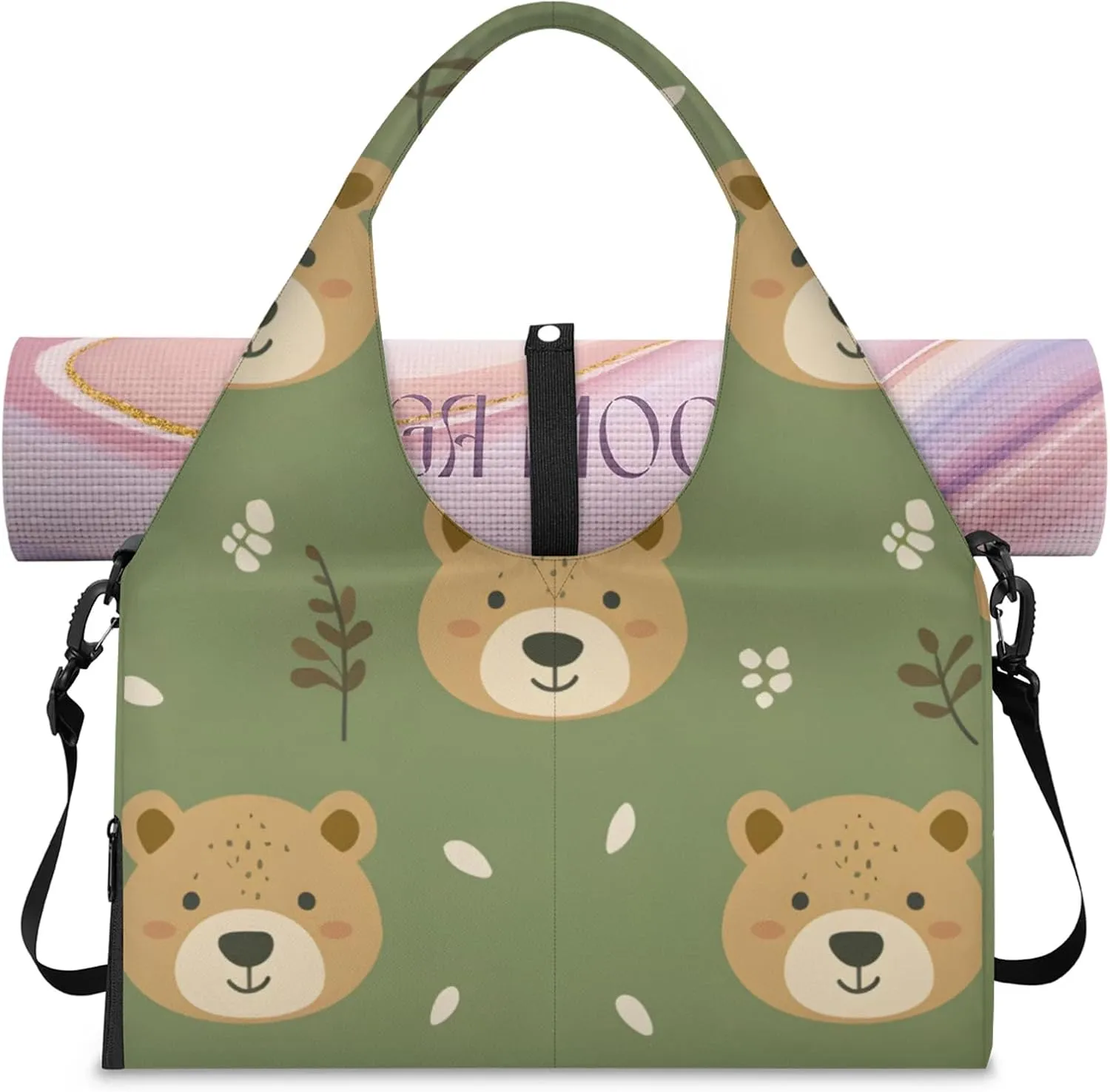 Gym Bag for Women Bear Cartoon Duffel Bag with Shoe Compartment and Yoga Mat Holder Portable Weekender Bags Travel Tote Bags