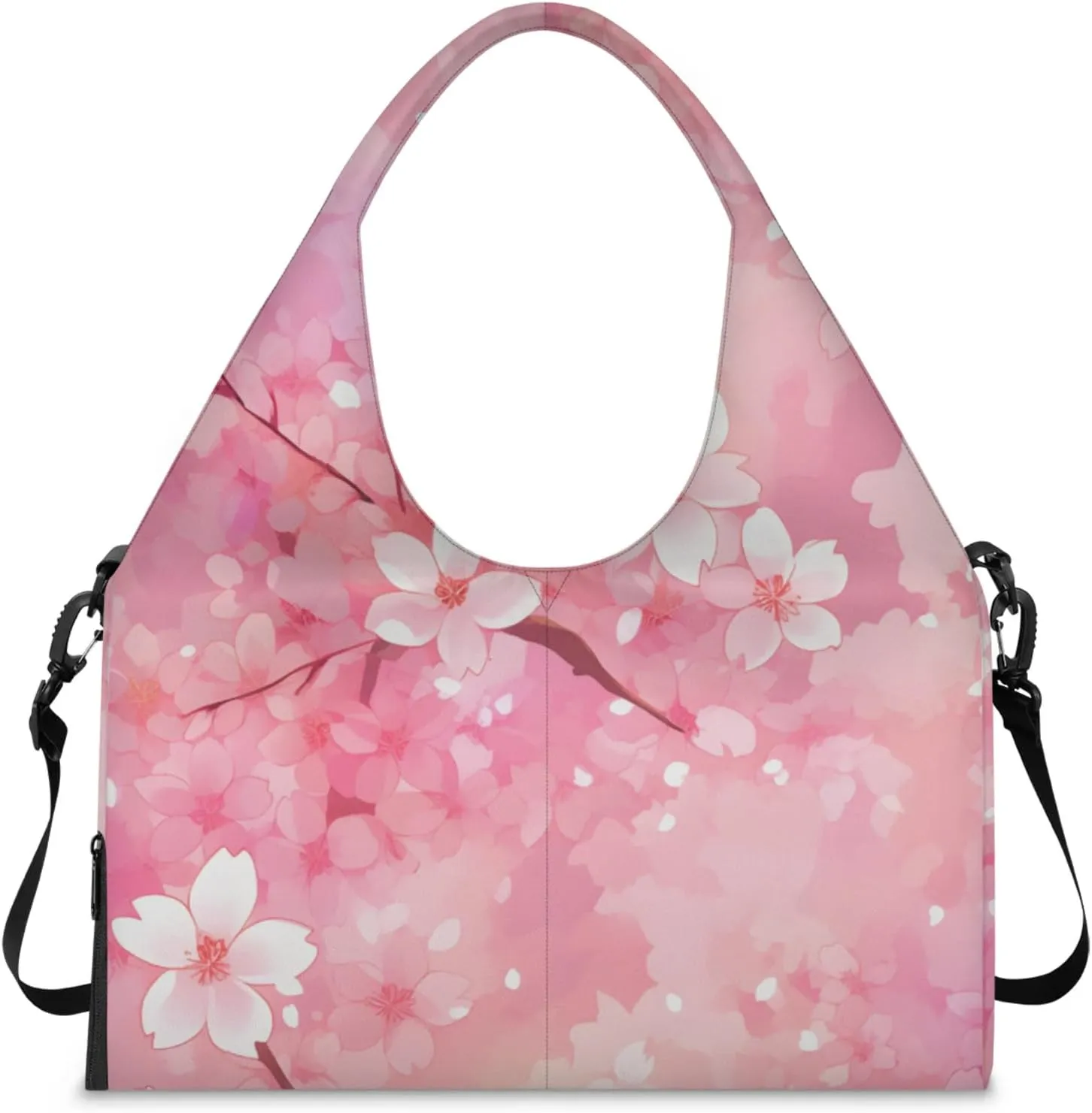 Gym Bag for Women Cherry Flowers Theme Duffel Bag with Shoe Compartment and Yoga Mat Holder Portable Weekender Bags Travel Tote Bags